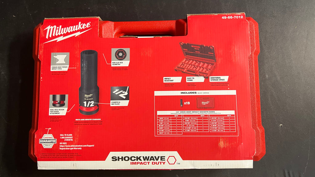 Milwaukee Shockwave 19 piece 1/2” deep impact socket set