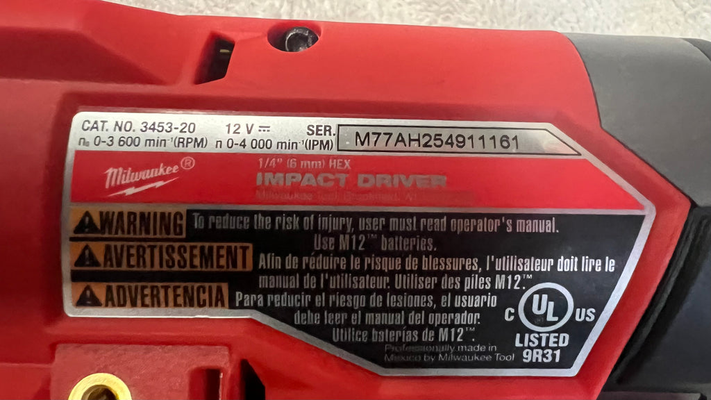Milwaukee M12 Fuel 1/4” Impact Driver Model 3453-20
