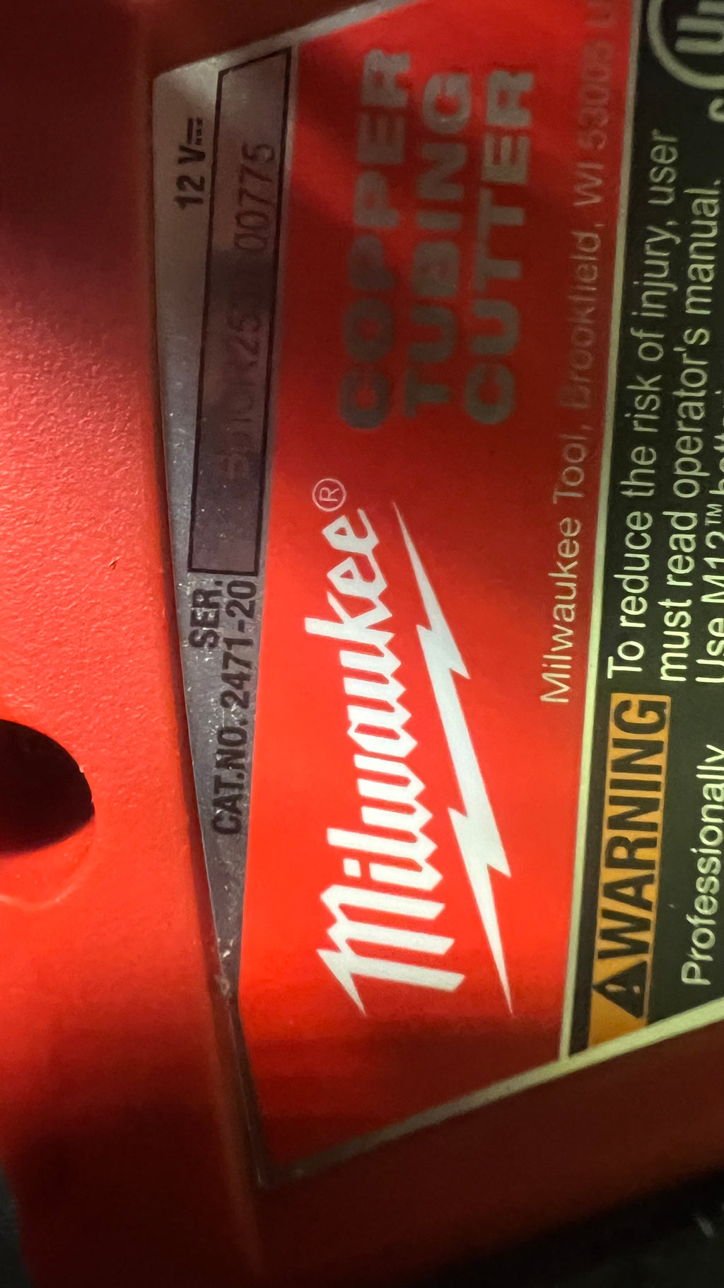 Milwaukee M12 copper tubing cutter
